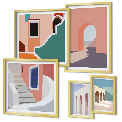 Väggdekoration tavelset Pastell arkitektonisk grafik