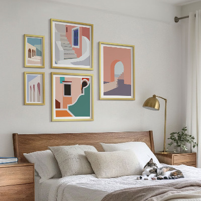 Väggdekoration tavelset Pastell arkitektonisk grafik