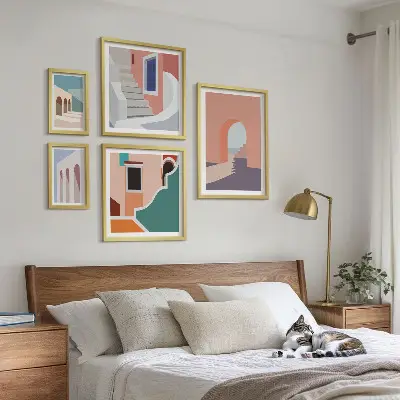 Tavelset med väggdekoration pastellfärgad arkitektonisk grafik