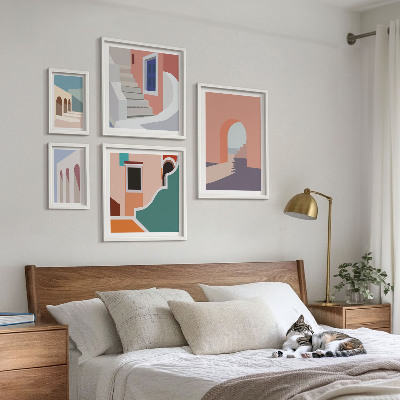Väggdekoration tavelset Pastell arkitektonisk grafik