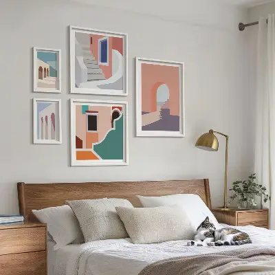 Tavelset med väggdekoration pastellfärgad arkitektonisk grafik