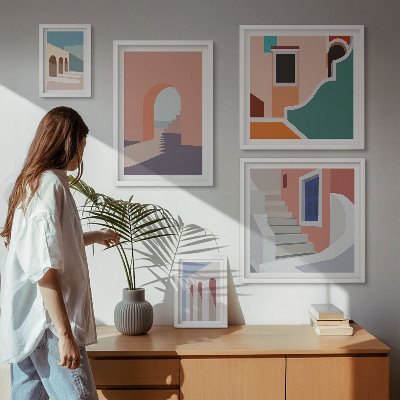 Väggdekoration tavelset Pastell arkitektonisk grafik
