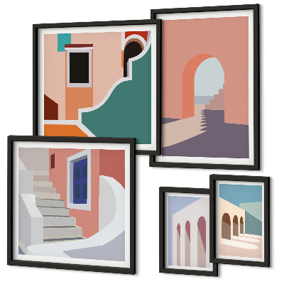 Väggdekoration tavelset Pastell arkitektonisk grafik