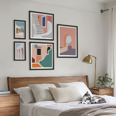Väggdekoration tavelset Pastell arkitektonisk grafik