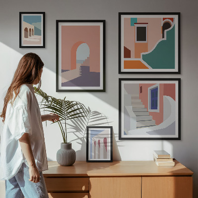 Väggdekoration tavelset Pastell arkitektonisk grafik