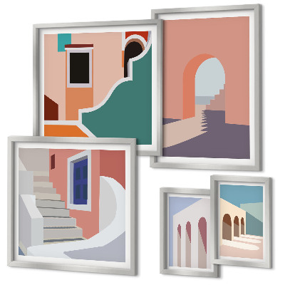 Väggdekoration tavelset Pastell arkitektonisk grafik