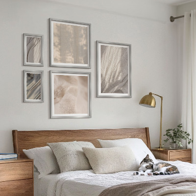 Tavelvägg med 5 tavlor Naturliga boho-tyger närbild