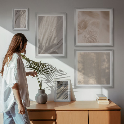 Tavelvägg med 5 tavlor Naturliga boho-tyger närbild
