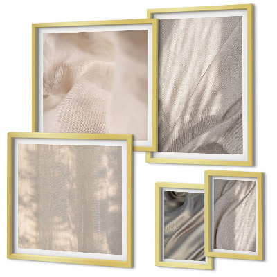 Tavelvägg med 5 tavlor Naturliga boho-tyger närbild