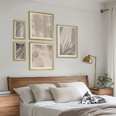 Tavelvägg med 5 tavlor Naturliga boho-tyger närbild