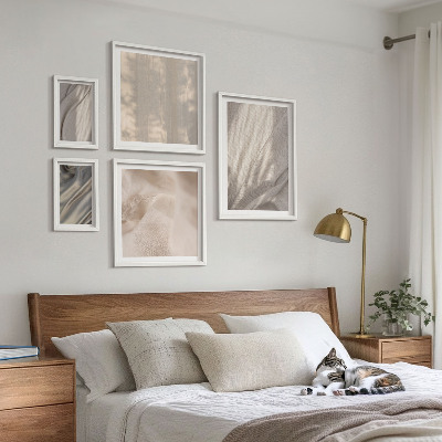 Tavelvägg med 5 tavlor Naturliga boho-tyger närbild