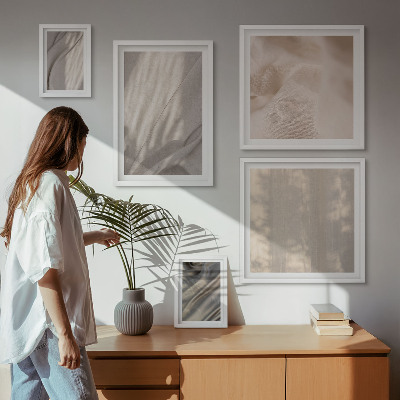 Tavelvägg med 5 tavlor Naturliga boho-tyger närbild