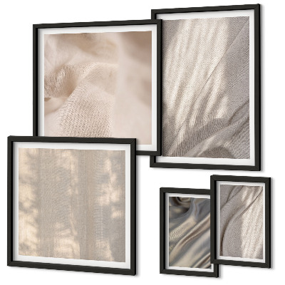 Tavelvägg med 5 tavlor Naturliga boho-tyger närbild
