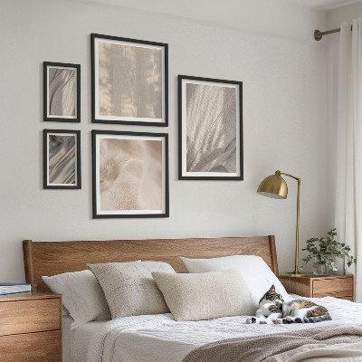 Tavelvägg med 5 tavlor Naturliga boho-tyger närbild