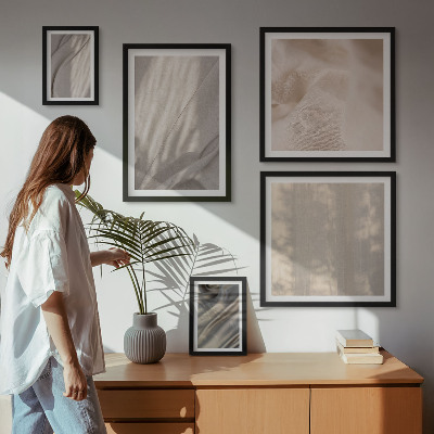 Tavelvägg med 5 tavlor Naturliga boho-tyger närbild