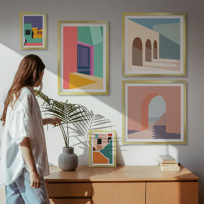 Väggdekoration tavelset Färgglada illustrationer av staden