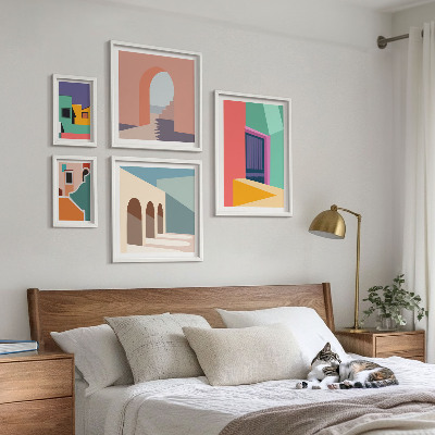 Väggdekoration tavelset Färgglada illustrationer av staden