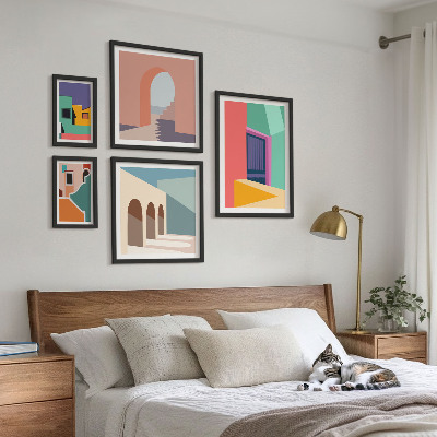 Väggdekoration tavelset Färgglada illustrationer av staden