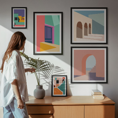Väggdekoration tavelset Färgglada illustrationer av staden