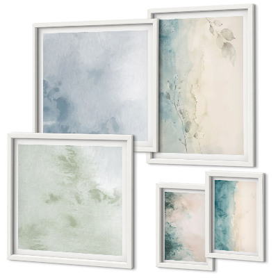 Tavelvägg med 5 tavlor Spillda akvareller duk minimalism