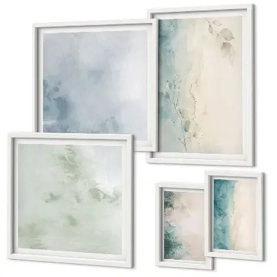 Spillda akvareller duk minimalism tavelvägg med 5 tavlor