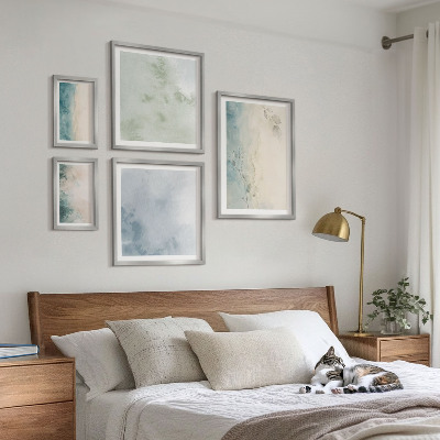 Tavelvägg med 5 tavlor Spillda akvareller duk minimalism