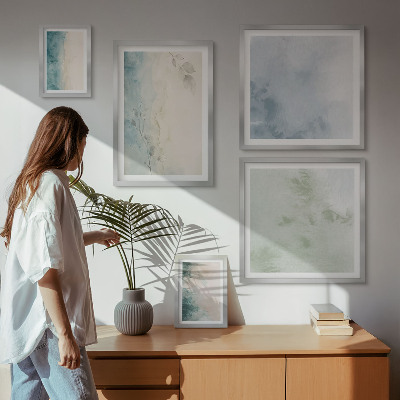 Tavelvägg med 5 tavlor Spillda akvareller duk minimalism