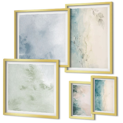 Tavelvägg med 5 tavlor Spillda akvareller duk minimalism