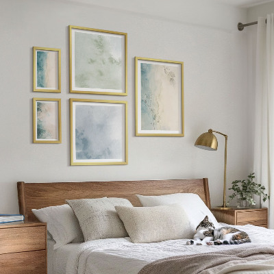 Tavelvägg med 5 tavlor Spillda akvareller duk minimalism