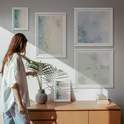 Tavelvägg med 5 tavlor Spillda akvareller duk minimalism