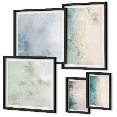 Tavelvägg med 5 tavlor Spillda akvareller duk minimalism