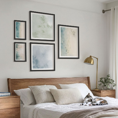 Tavelvägg med 5 tavlor Spillda akvareller duk minimalism