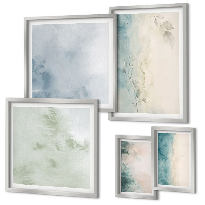 Tavelvägg med 5 tavlor Spillda akvareller duk minimalism