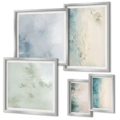 Spillda akvareller duk minimalism tavelvägg med 5 tavlor