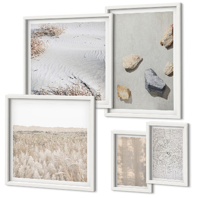Tavelvägg med 5 tavlor Boho naturliga texturer