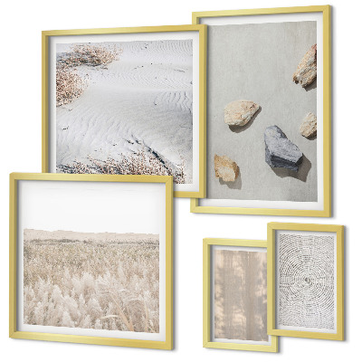 Tavelvägg med 5 tavlor Boho naturliga texturer