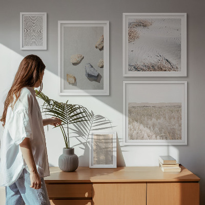 Tavelvägg med 5 tavlor Boho naturliga texturer