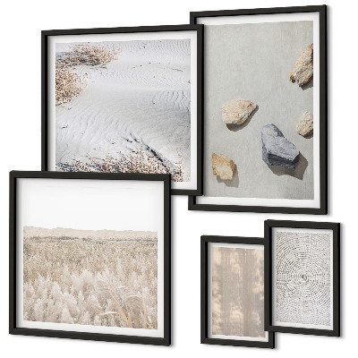 Tavelvägg med 5 tavlor Boho naturliga texturer