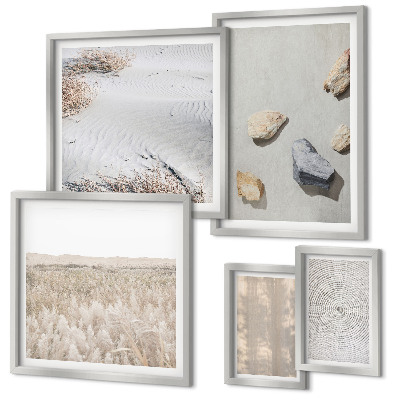 Tavelvägg med 5 tavlor Boho naturliga texturer