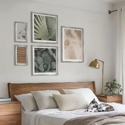 Set med 5 tavlor med motiv av stenar, trä och texturer