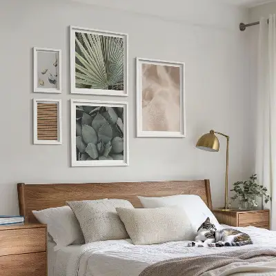 Set med 5 tavlor med motiv av stenar, trä och texturer