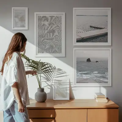 Tavelvägg med 5 tavlor abstrakt design med moderna texturer