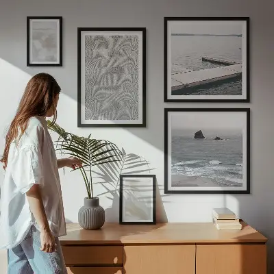 Tavelvägg med 5 tavlor abstrakt design med moderna texturer