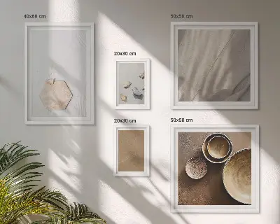 Tavelvägg med 5 tavlor minimalistiska texturer i varma toner