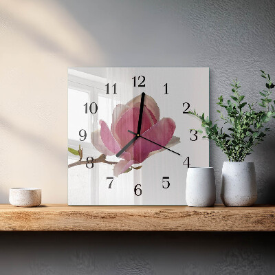 Glasklocka fyrkant Magnoliablomma