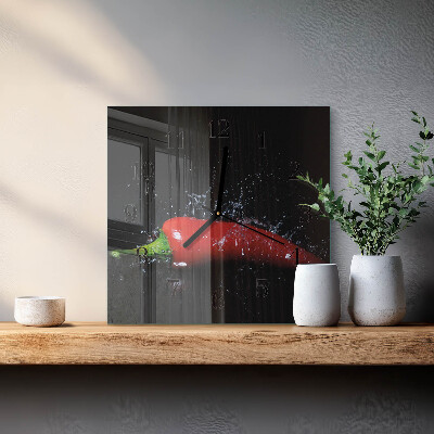 Väggklocka fyrkantig Chilipeppar