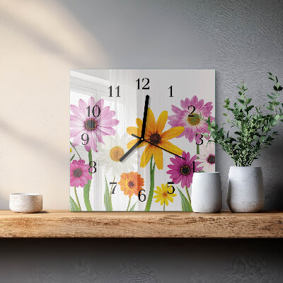 Väggklocka fyrkantig Blommor