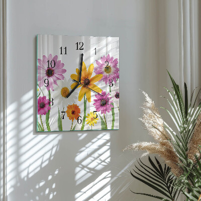 Väggklocka fyrkantig Blommor