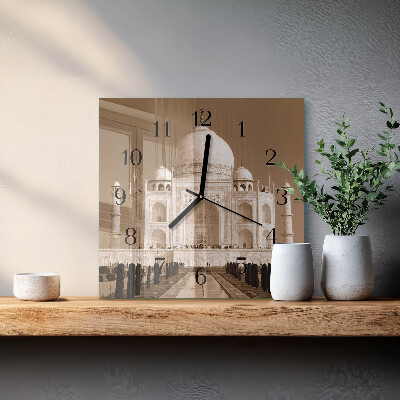 Väggklocka fyrkantig Taj Mahal i sepia