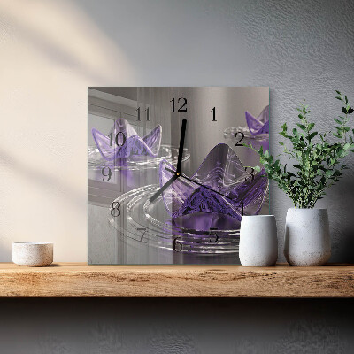 Väggklocka fyrkantig Glasblommor